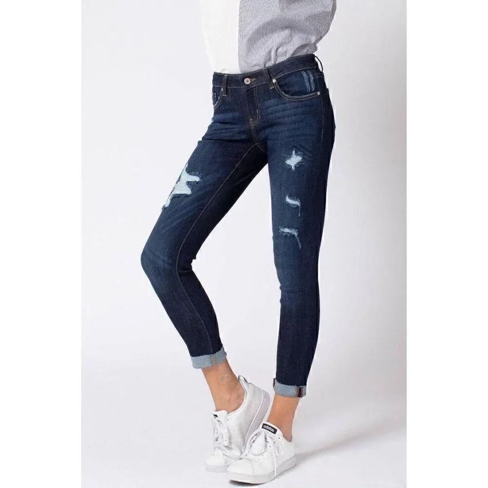 Kan Can Women's Low Rise Ankle Skinny Jeans - Distressed Size 3XL